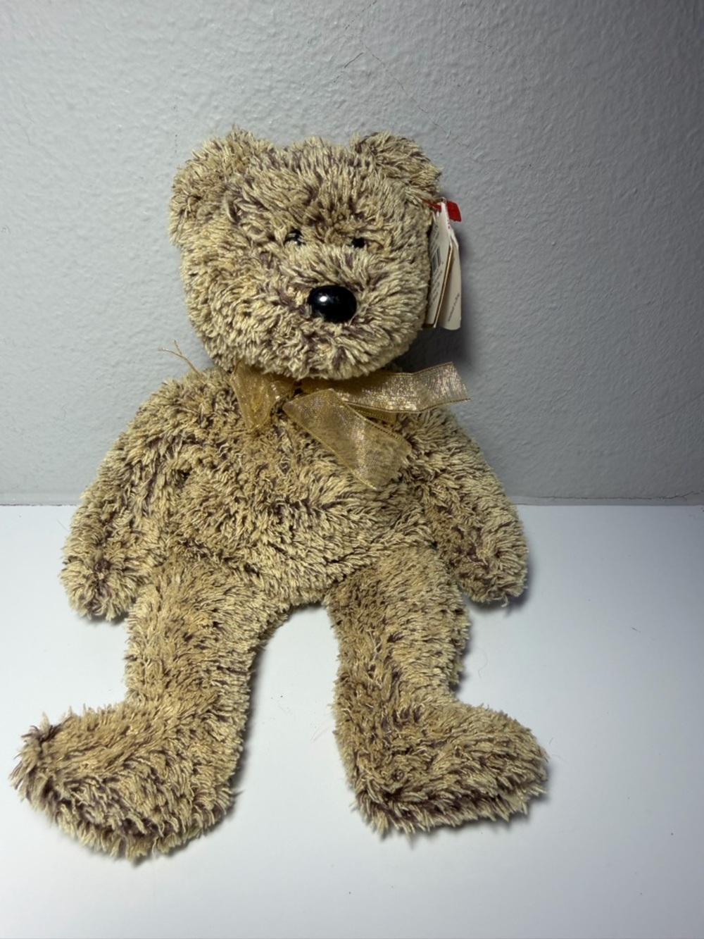 Rare Ty beanie baby Harry - Plush Tan Teddy Bear with Sheer Bow
